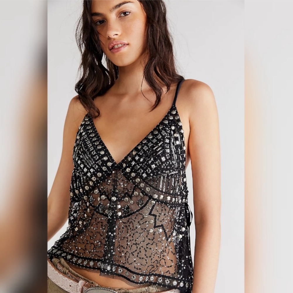 Black Sequin Embellished Cami Women's Top
